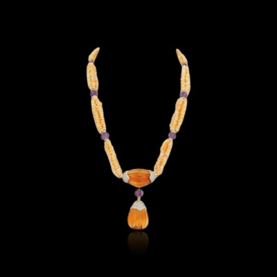 citrine, pearls and diamond necklace