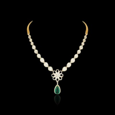 3-in-1 natural emerald and diamond necklace