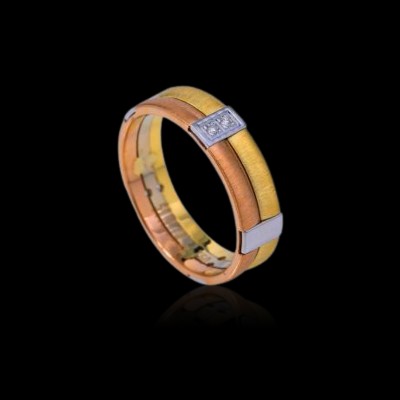 3 tone gold diamond ring band